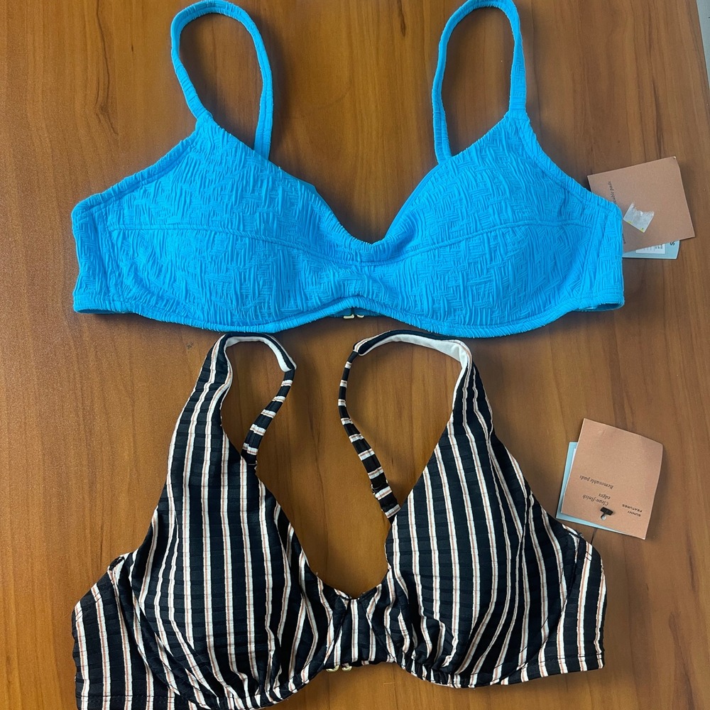 Lot‎ of 2 Shade & Shore Bikini Top Blue Textured & Striped Underwire Bra 36C